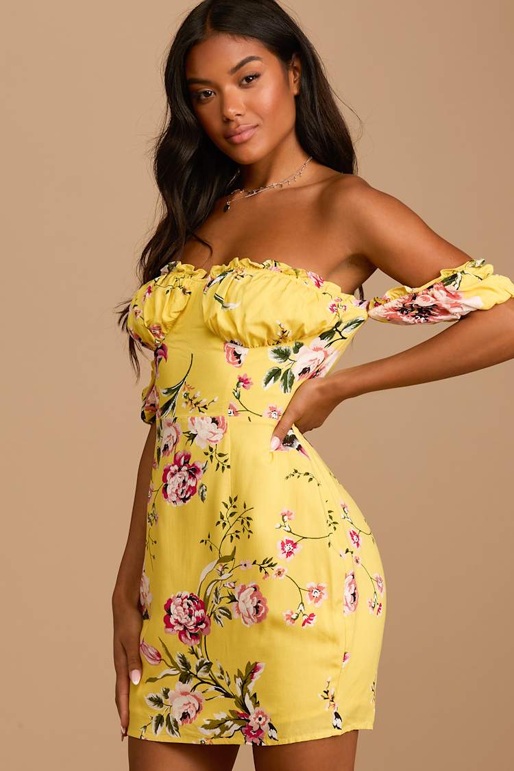Yellow Floral Print Dress - Ruffled Mini Dress - OTS Mini Dress - Lulus