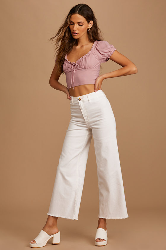 Sweeten Your Day Mauve Pink Puff Sleeve Ruffled Crop Top 6
