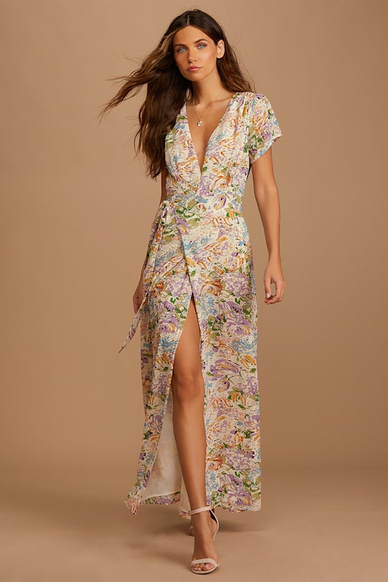 Feels Magical Ivory Floral Print Short Sleeve Wrap Maxi Dress 1
