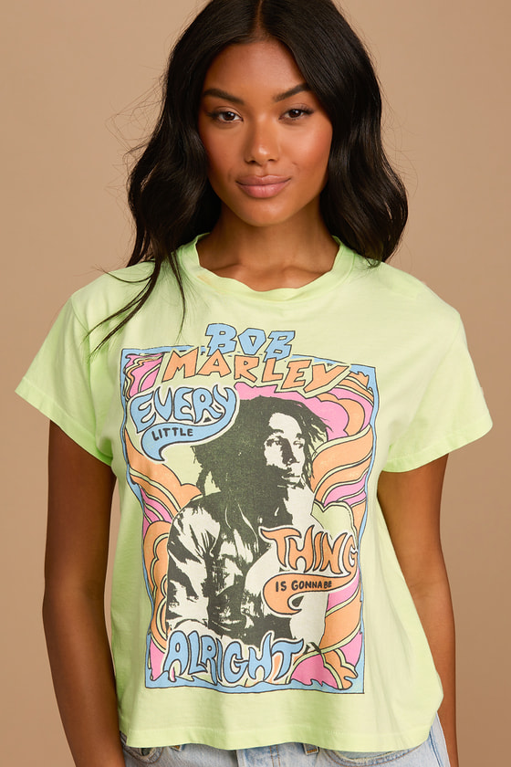 DAYDREAMER Bob Marley Don't Worry - Bright Green Tee - T-Shirt - Lulus