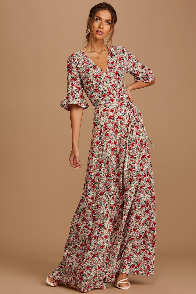 september sunsets burgundy floral print wrap maxi dress White Multi - Dress - Floral Maxi Dress Color:GreyBlue ZARA WOMAN PLEATED COMBINATION 70 cm / 27.56 size_xxxl/18