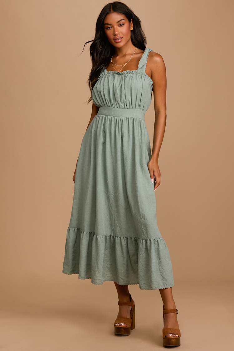 slim fit dress slacks The Serenity Sage Green Floral Dress – Shop the Mint main image 1