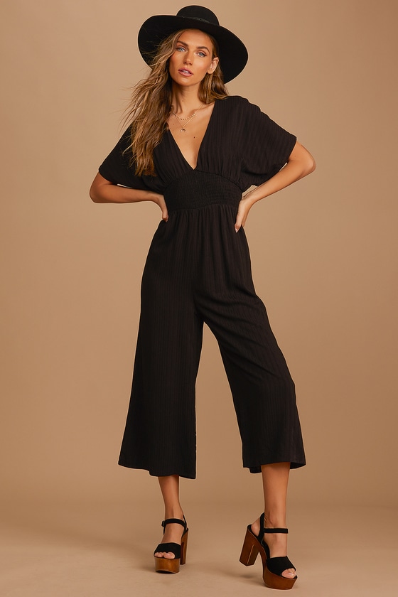 Black Culotte Jumpsuit - Smocked Jumpsuit - Tie-Back Jumpsuit - Lulus