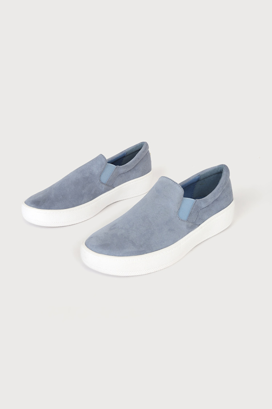 Dylann Slate Blue Suede Slip-On Flatform Sneakers 1
