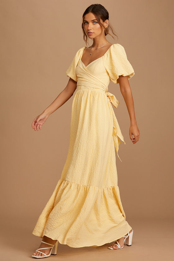 Sun Type of Love Yellow Puff Sleeve Wrap-Front Maxi Dress 1