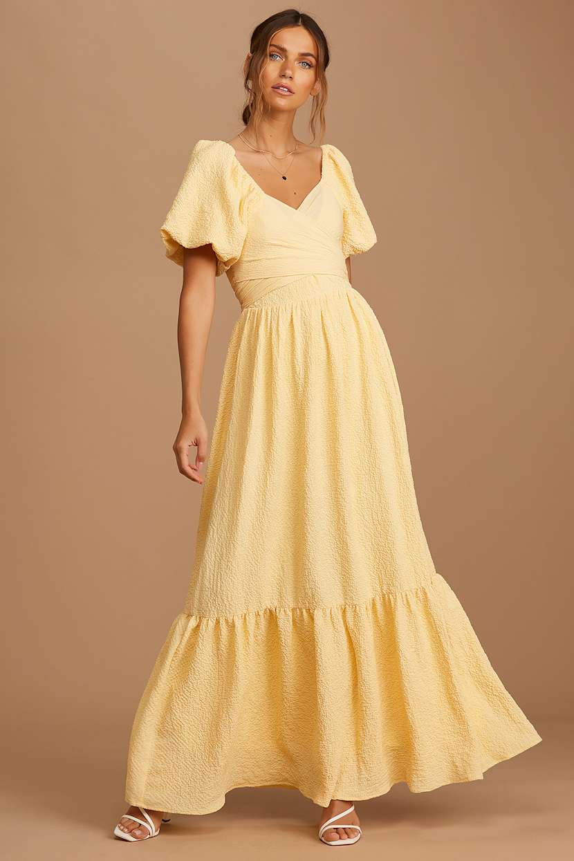 yellow flowy dress with sleeves Devine Sweetheart Neck Short Sleeve Maxi Dress – Charming Charlie main image 1