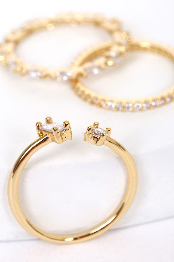 Treat Yourself Right 14KT Gold Rhinestone Ring Set 2