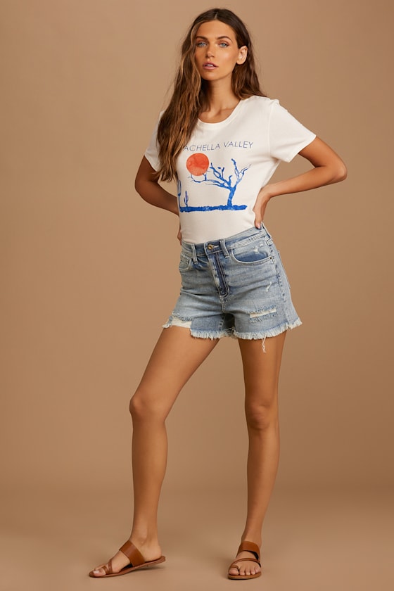 Perfectly Casual Medium Wash Distressed High Rise Cutoff Shorts 8
