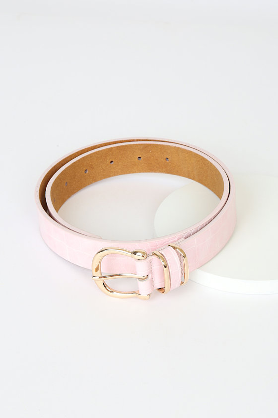 Run This Show Pink Crocodile-Embossed Leather Belt 1