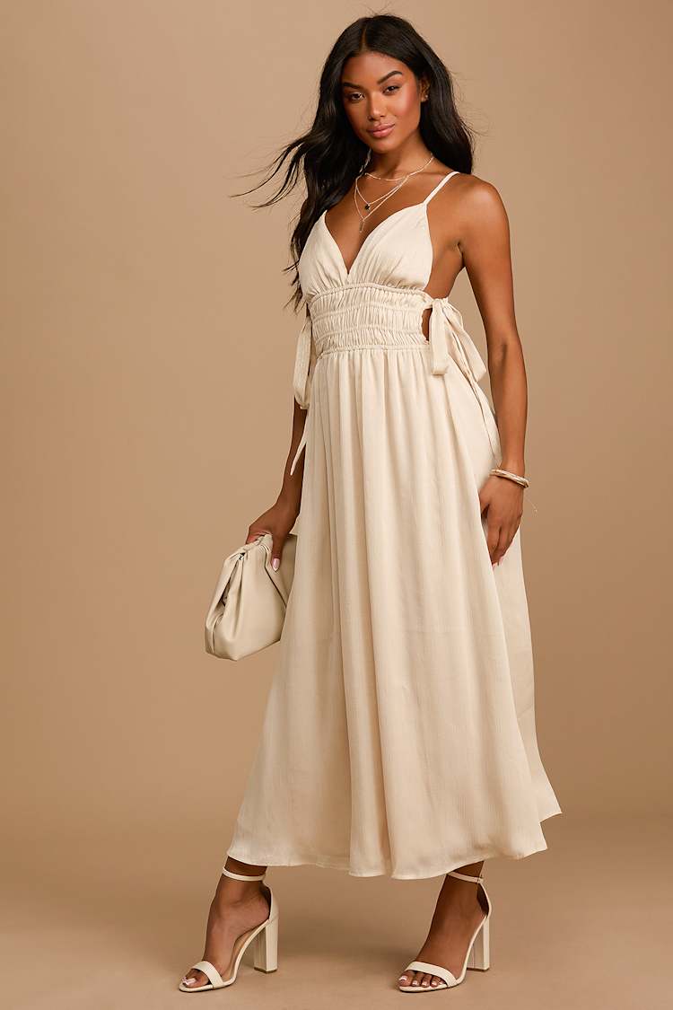 knee length dresses for ladies Floral Side Ruched Tie Midi Dress