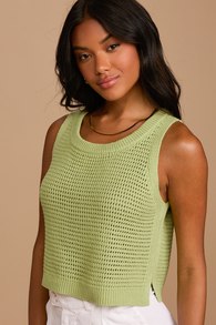 Get the Look Lime Green Loose Knit Sweater Tank Top