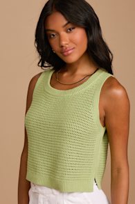 Get the Look Lime Green Loose Knit Sweater Tank Top 5