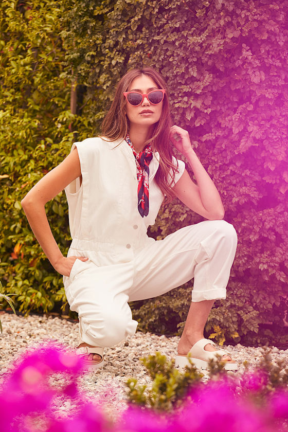 Head in the Clouds White Denim Jumpsuit 5