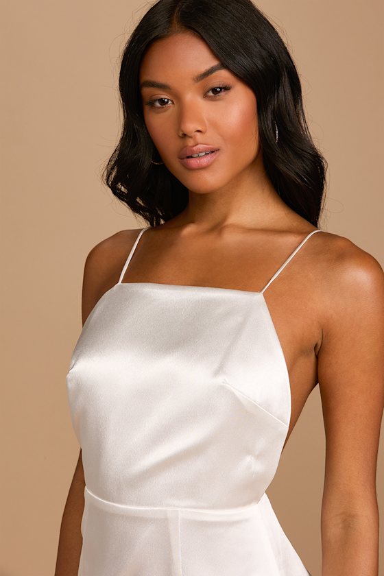 Adoring Attitude White Satin Column Midi Dress 3