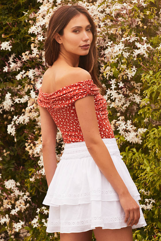 Flouncing Around White Lace Tiered Mini Skirt 5