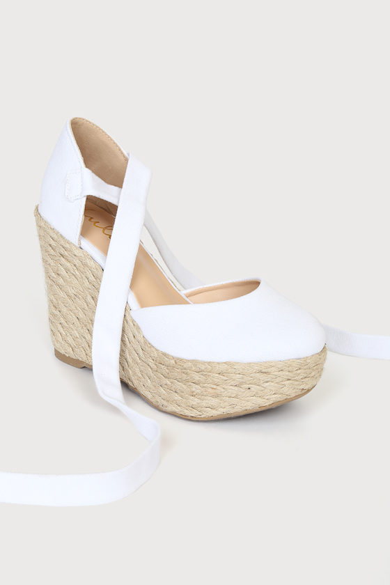 White Espadrille Wedge - Lace-Up Wedge - Platform Wedge Sandals - Lulus