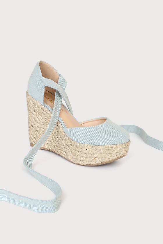 Saramae Chambray Lace Up Espadrille Wedges