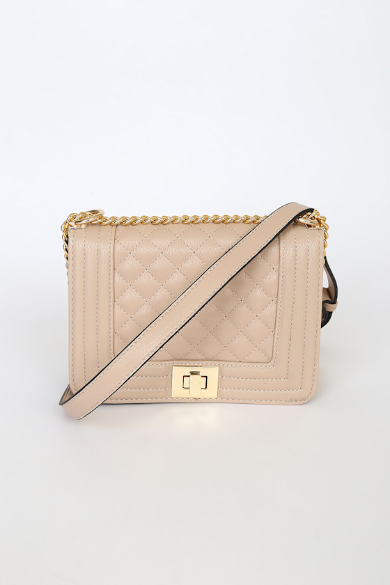 Just Going Out Beige Quilted Crossbody Bag 1