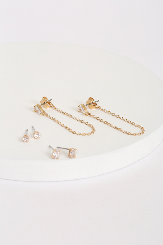 More for Me Gold Rhinestone Earrings Set