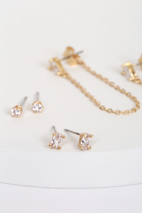 Gold Earring Set - Cubic Zirconia Earrings - Stud Earring Set - Image 3