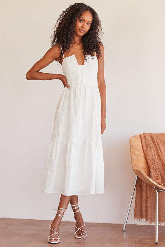 Simplicity and Sweetness White Sleeveless Tiered Midi Dress 5