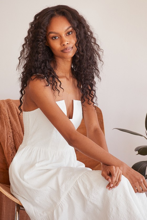 Simplicity and Sweetness White Sleeveless Tiered Midi Dress