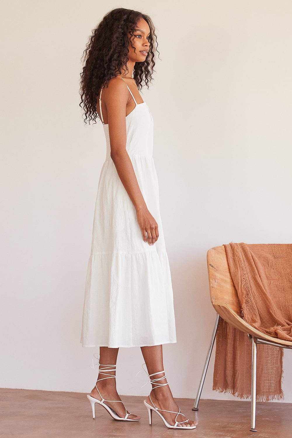 Simplicity and Sweetness White Sleeveless Tiered Midi Dress