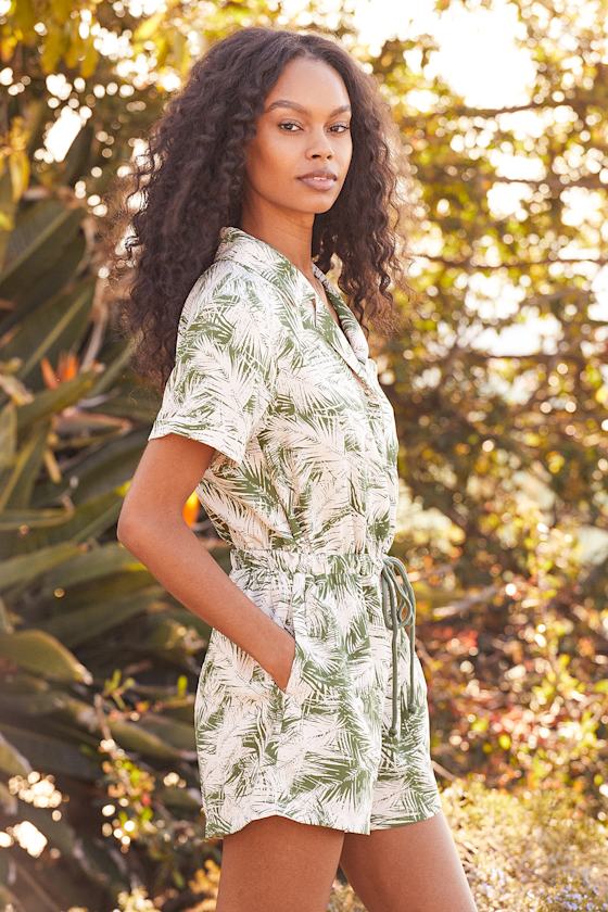 Beach Palm Tree Leaf  Print Plus Romper main image 0