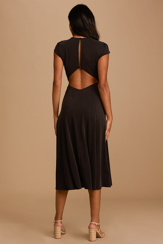 This Way To Chic Black Cap Sleeve Cutout Midi Dress 4