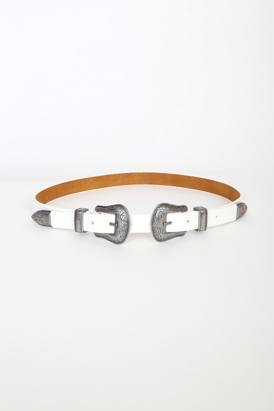 Twice as Fun White Double Buckle Belt 1