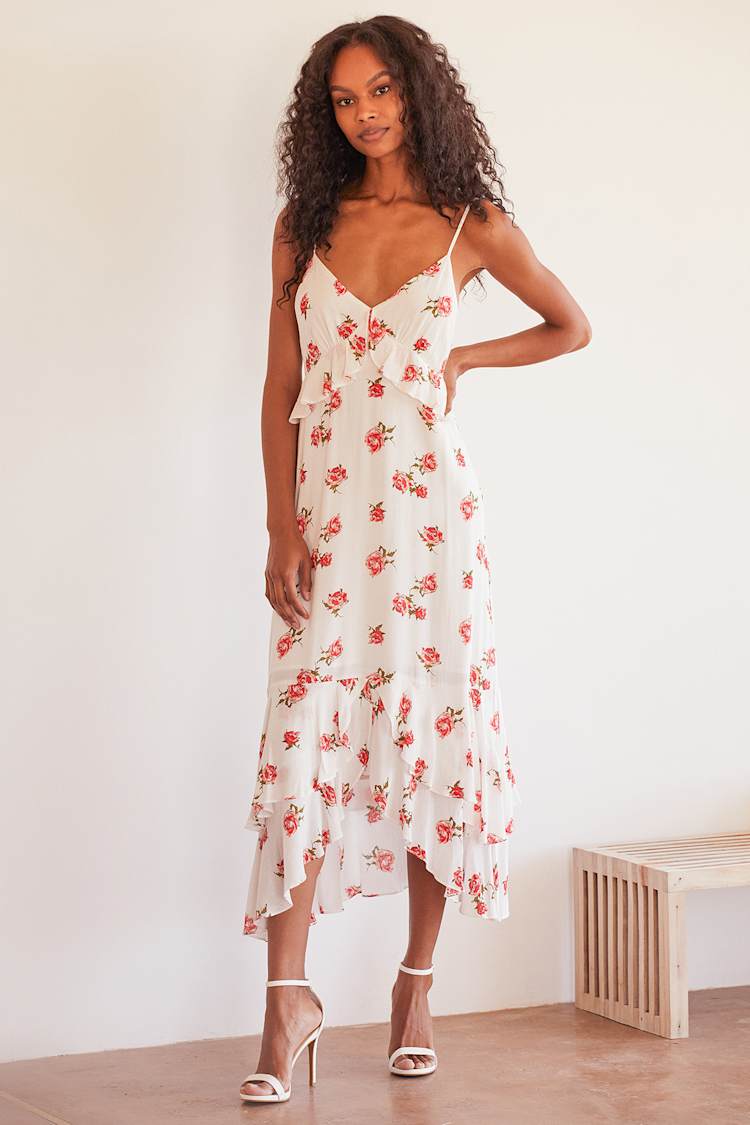 knee length dresses for ladies Evelyn Floral Midi Dress Natural/Dusty Wine / XL
