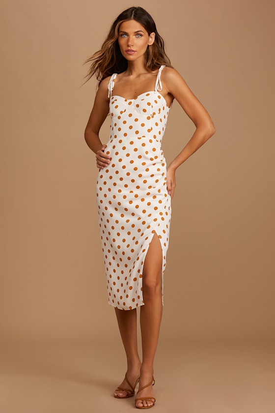 Ready to Treat White Polka Dot Tie-Strap Bustier Midi Dress 2
