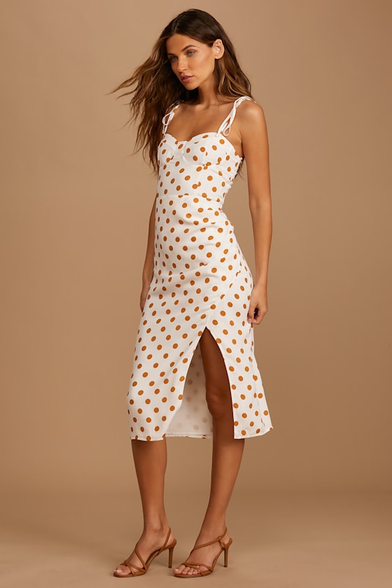 Ready to Treat White Polka Dot Tie-Strap Bustier Midi Dress 3