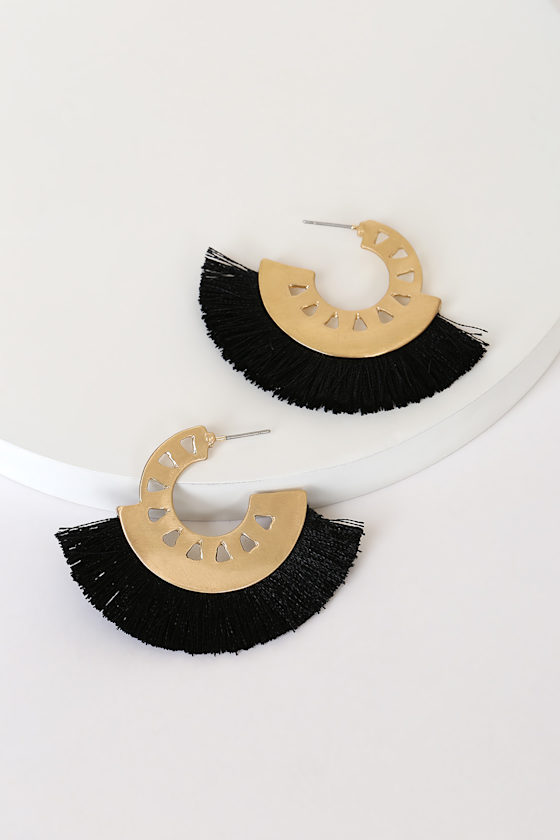 Fan of Yours Black and Gold Fringe Earrings 1