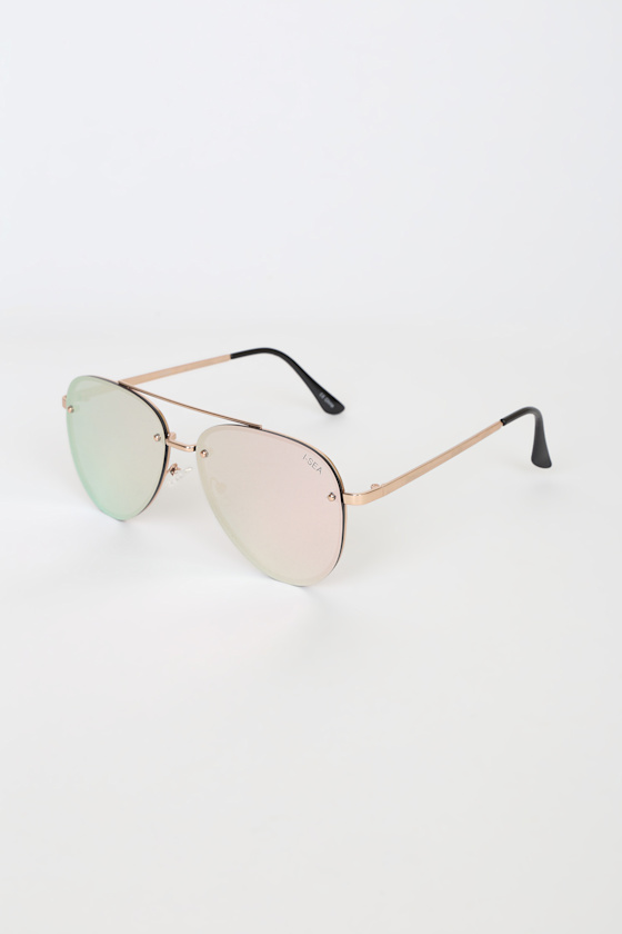 River Rose Gold Rimless Aviator Sunglasses 1