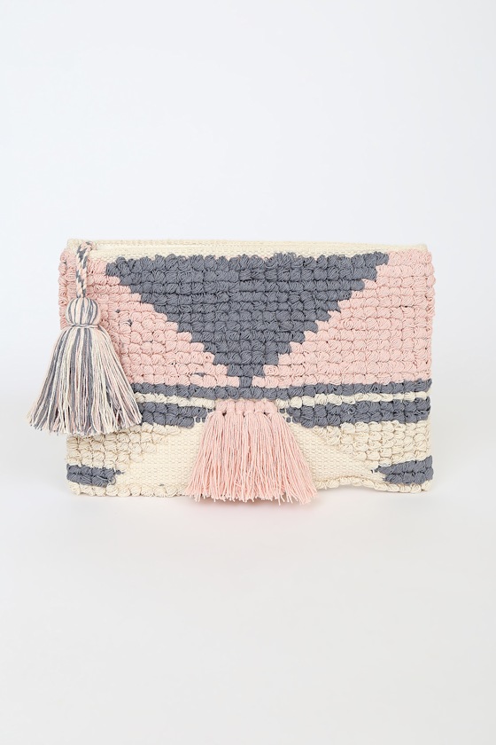 Woven Clutch Bag - Pink