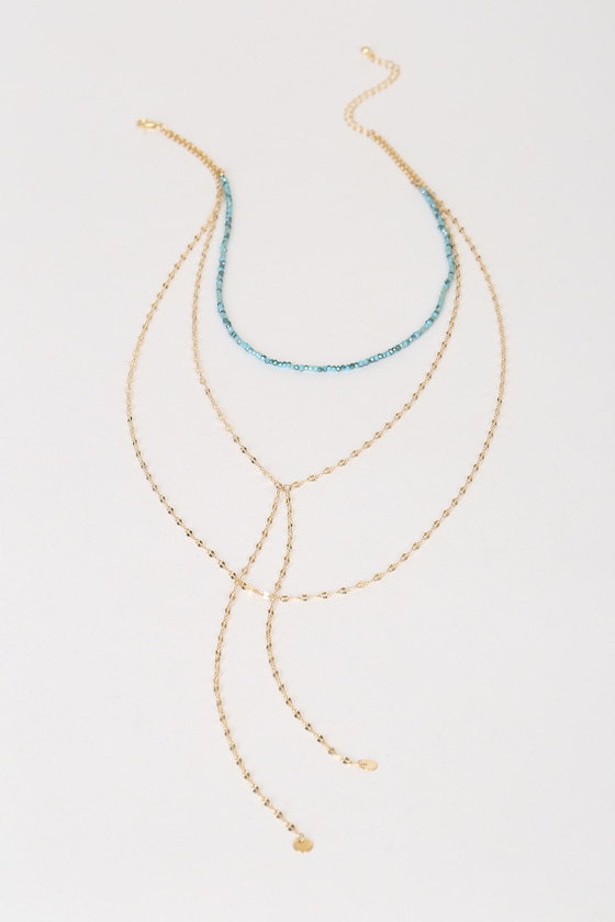 The World of You Gold Beaded Layered Lariat Necklace 1