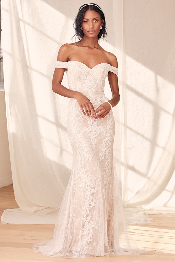 Promised Love White Beaded Lace Off-the-Shoulder Maxi Dress 5