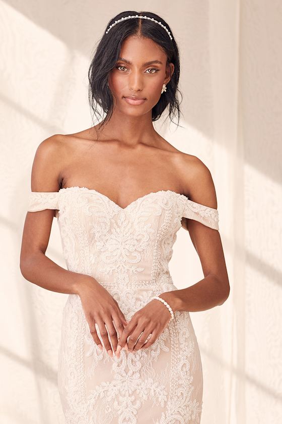 Promised Love White Beaded Lace Off-the-Shoulder Maxi Dress 1