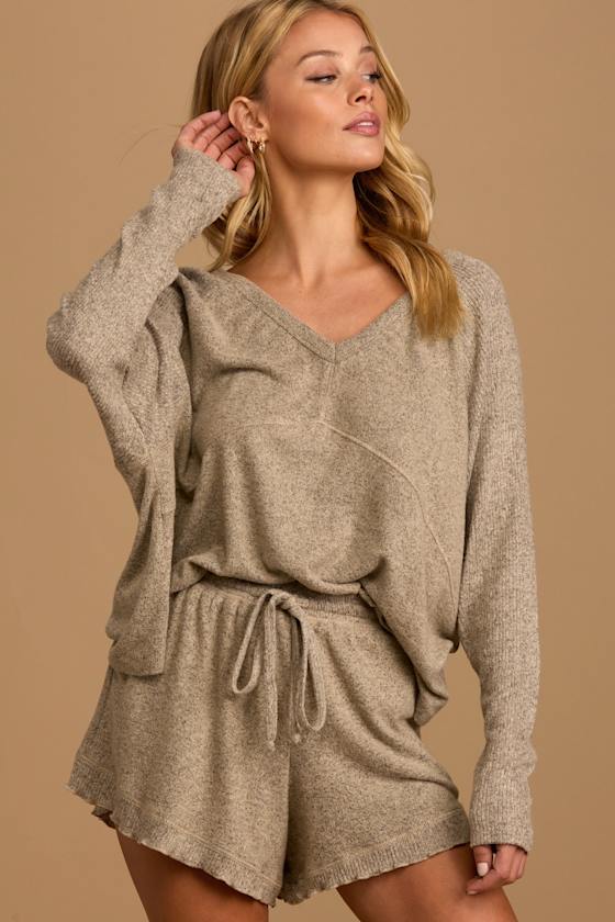 Heather Beige Shorts Drawstring Shorts Hacci Lounge Shorts Lulus