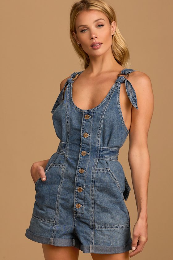Memphis Medium Wash Denim Button-Front Shortalls 1