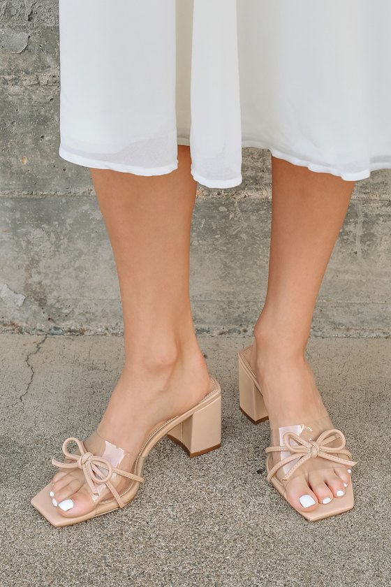 Nude High Heel Sandals - Vinyl High Heels - Block Heel Sandals - Lulus