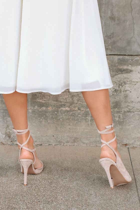 Katreena Light Nude Suede Pointed-Toe Lace-Up Heels 5