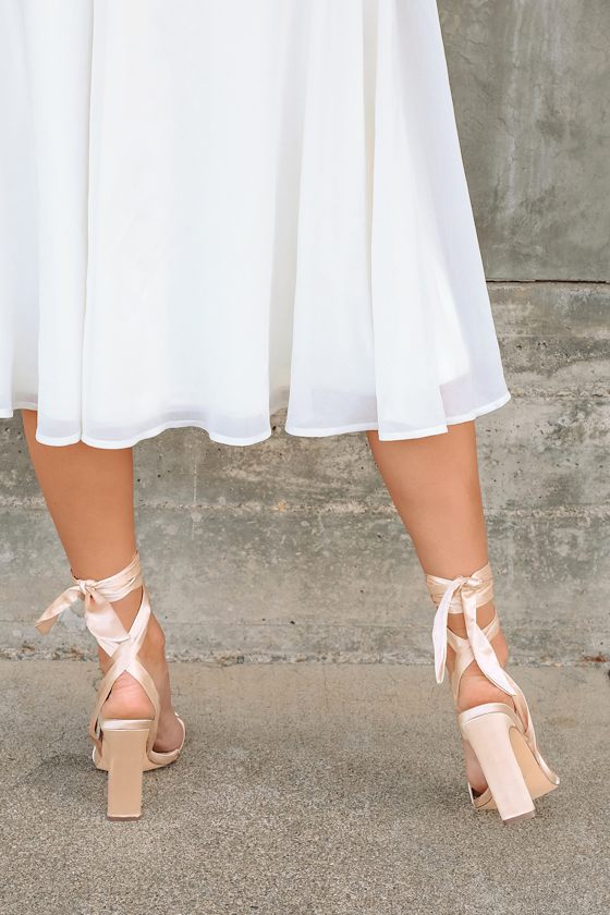 Jania Light Nude Satin Lace-Up High Heel Sandals 5