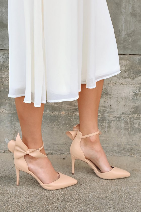 Lizaa Light Nude Bow Ankle Strap Pumps 1