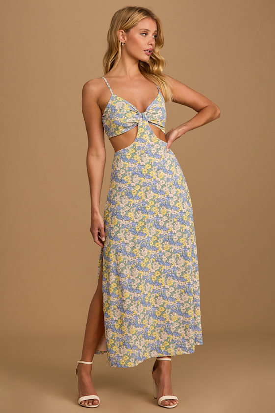 blue and pink floral maxi dress