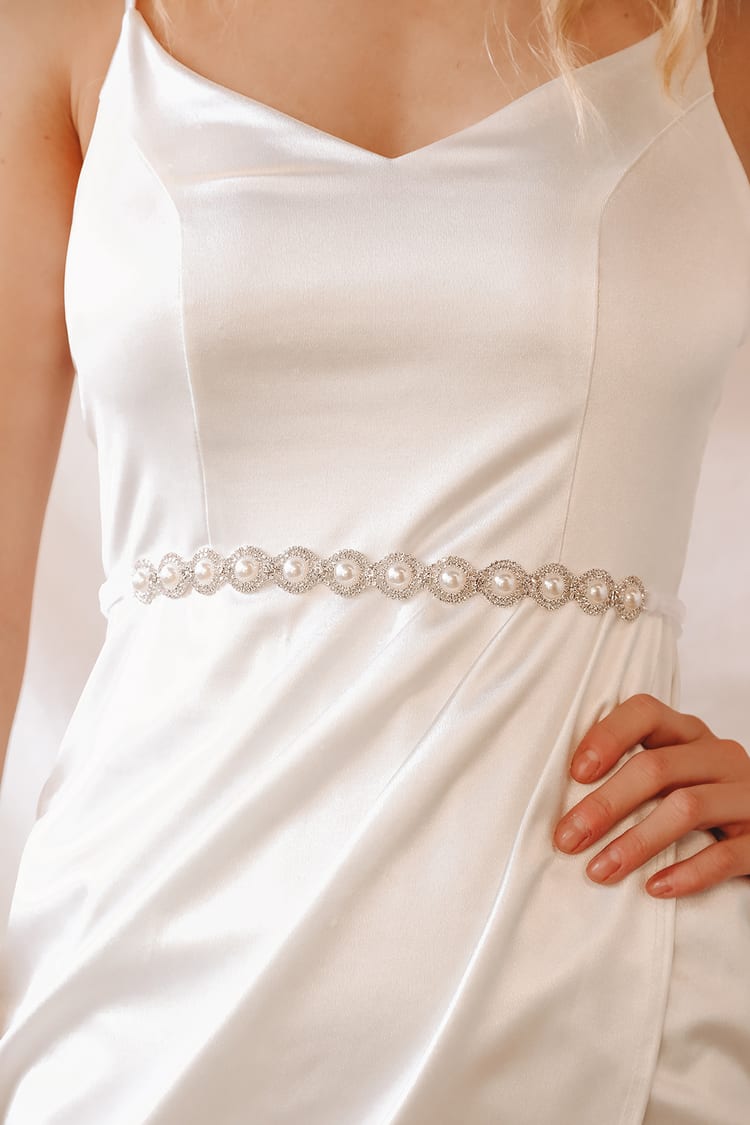 Love like the Sea Silver Rhinestone and Pearl Bridal Belt