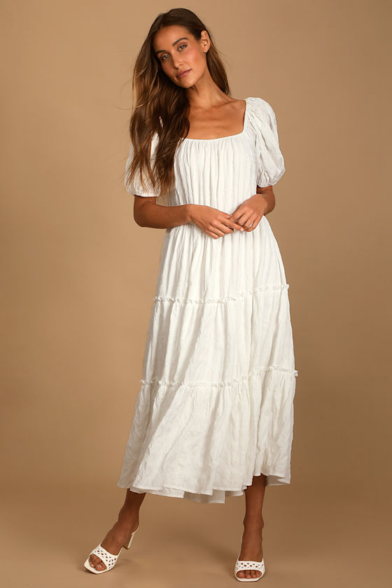 Tiers My Dear White Puff Sleeve Tiered Maxi Dress 1