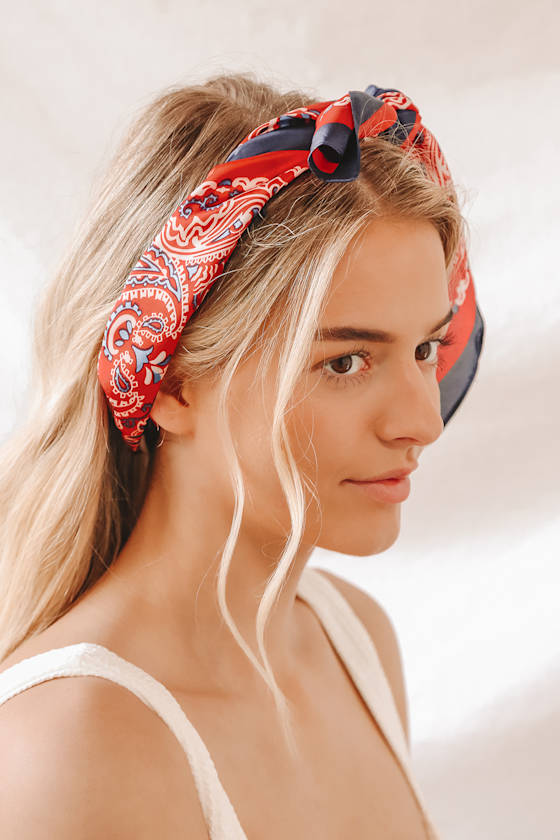 Feeling Fireworks Red and Blue Paisley Print Handkerchief Scarf 4