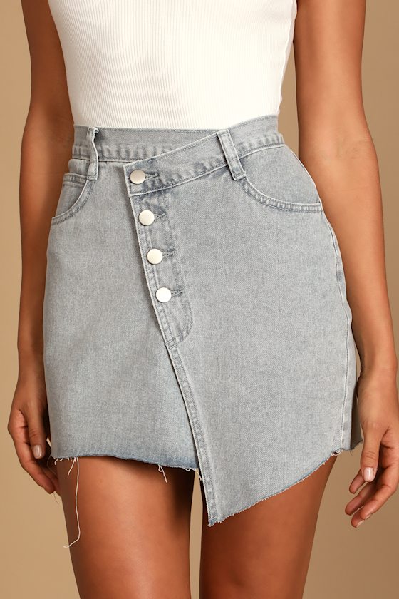 Criss Cross Light Wash Asymmetrical Denim Mini Skirt 3